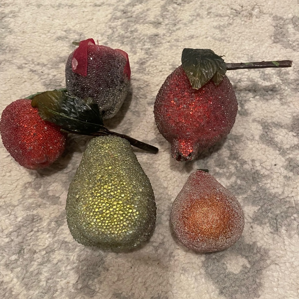 Artificial Beaded Fake Faux Fruit Sugared Lot of 5 . Vintage pears, pomegranate - Picture 5 of 10